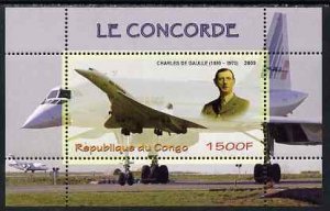 CONGO KIN. - 2009 - Concorde & de Gaulle - Perf Min Sheet - MNH - Private Issue