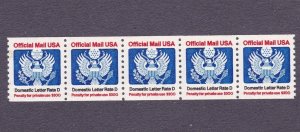 Coil Strip (5) Official (22)c Non Den US #O139 MNH F-VF