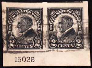 U.S. Used Stamp Scott #611 2c Harding Pair w/ Plate #, Superb Jumbo. A Gem!