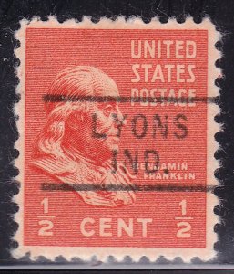 Precancel - Lyons, IN PSS 729