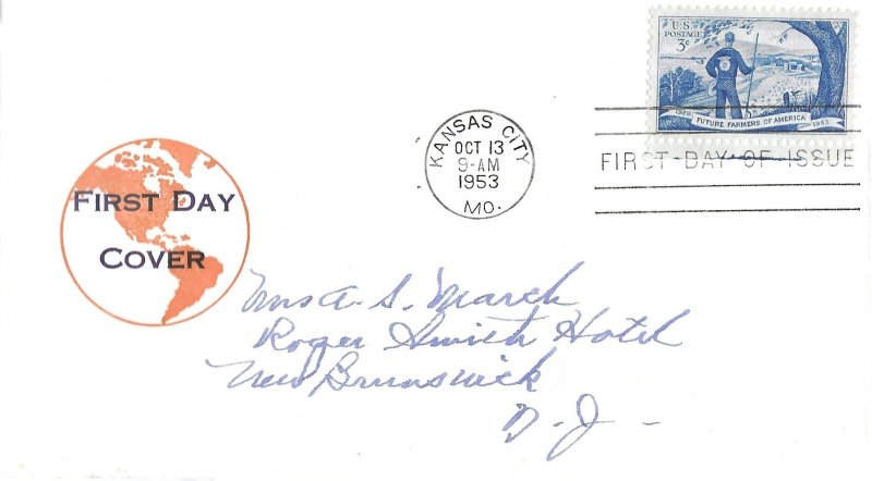 1953 FDC, #1024, 3c Future Farmers of America, Van Dahl