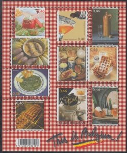 BELGIUM Sc# 2177a-j CPL MNH SHEET of 10 DIFF BELGIAN FOODS and BEVERAGES