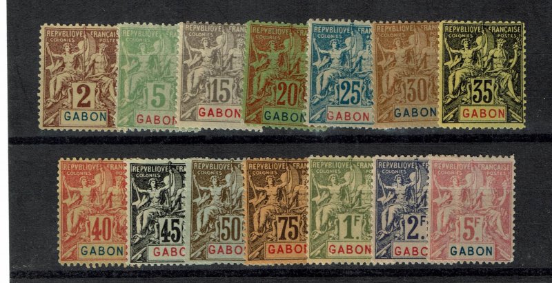 Fournier forgeries of Gabon 1892 issue, missing 1, 4 and 10 centime, NH