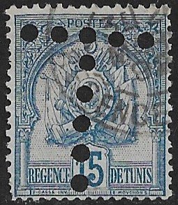 TUNISIA 1888-1901 15c Blue on Grayish POSTAGE DUE PERFIN T Sc JA15 VFU