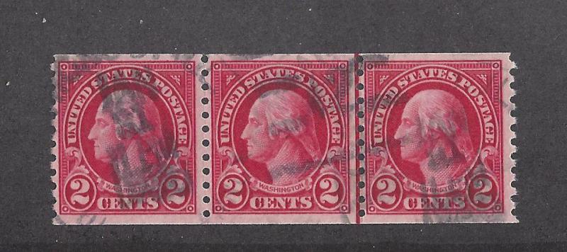 United States, 599, 2c Washington Line Strip(3),**Used**