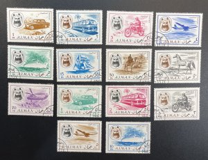 Ajman Set Used - c1967 Automobiles, Bus, Motorcycle, Aeroplane, Helocopter