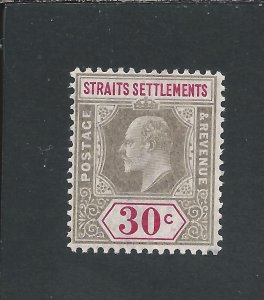 STRAITS SETTLEMENTS 1904-10 30c GREY & CARMINE CHALKY MM SG 134b CAT £60