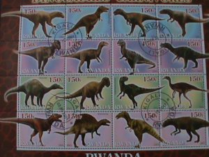 RWANDA-2001-16 DIFFERENT WORLD FAMOUS DINOSAURES CTO LARGE SHEET VERY FINE