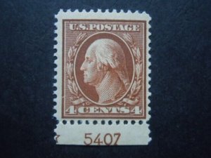 1908 #334 4c Washington Plate # Single MNH OG  CV $100  Includes New Mount