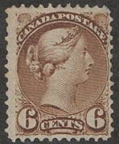 CAN SC #39 MNG 1872 6c Q Victoria CV $550.00 (if MH, this one MNG))