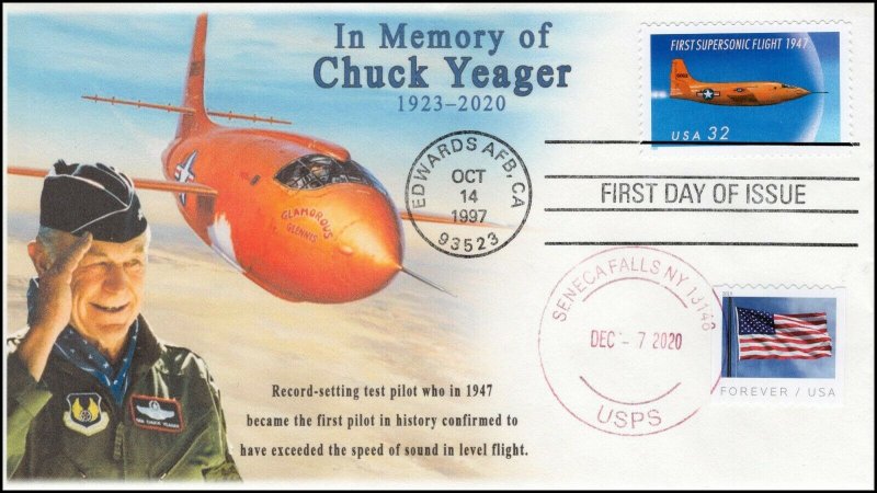 20-299, 2020, Chuck Yeager Memorial Cover, Event Cover, Local Postmark, Seneca 