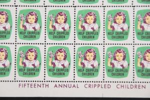 1948 Easter Seals Crippled Children Label, Cinderella Stamp Full Sheet of 100