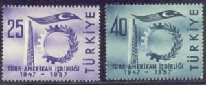 TURKEY 1246-47 MNH 1957 INDUSTRY SYMBOLS-FLAGS