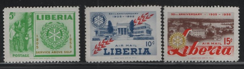 LIBERIA, 354,C97-C98,  (3) SET,  HINGED, 1955, 50th anniv. of Rotary intl.