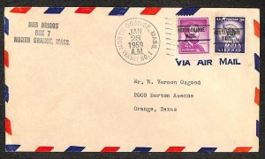 USA NORTH ORANGE MASSACHUSETTS TEXAS PRECANCEL LIBERTY STAMPS AIRMAIL COVER 1959