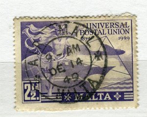 MALTA; 1949 early UPU issue fine used 2.5d. value fair POSTMARK