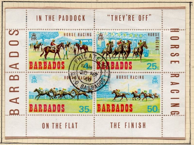 Barbados Sc 315a 1969 Horse Racing stamp sheet used