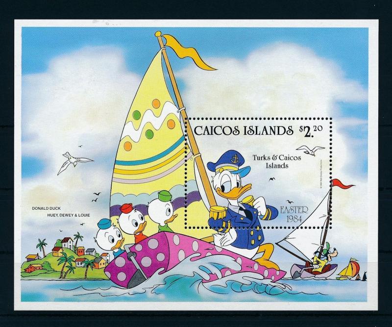 [22175] Caicos Islands 1984 Disney Donald Duck Nephews Sail Boat Easter MNH