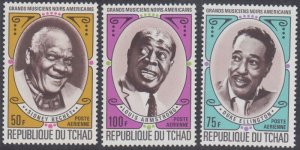 CHAD Sc #C89-91 CPL MNH SET of 3 DIFF - FAMOUS AMERICAN JAZZ MUSICIANS