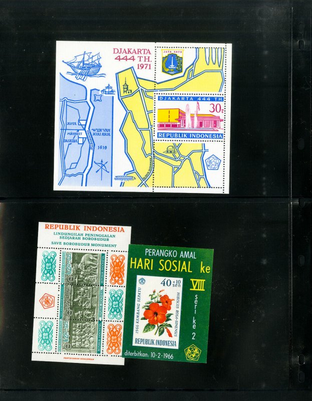 Indonesia Mint NH S/S Stamp Collection of 14 Vintage Sheets