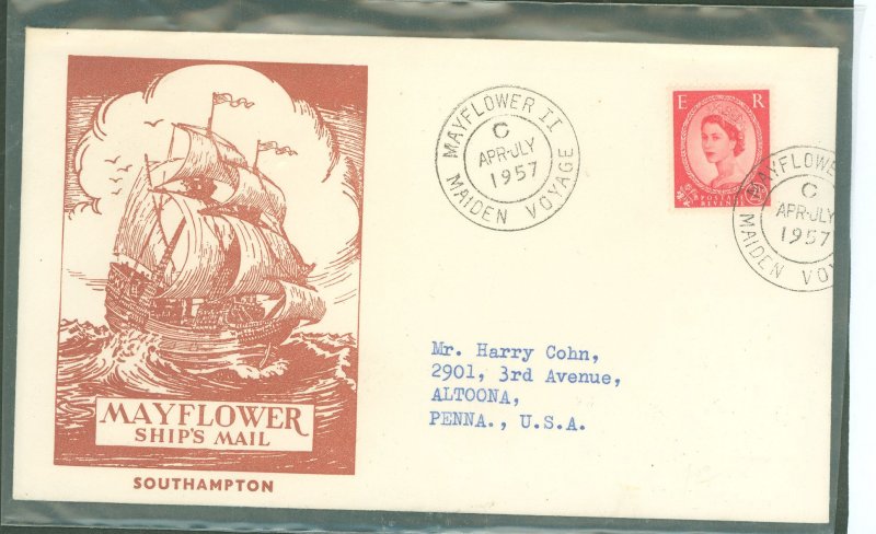 Great Britain 296 Mayflower Maiden Voyage Apr.- July 1957 addressed.