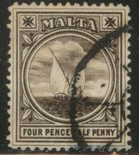 MALTA  Scott 42 Gozo Fishing Boat 1905 Watermark 3 used