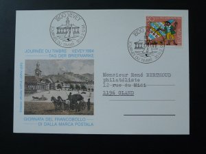 postal history mail coach stamp day local card Switzerland 1984