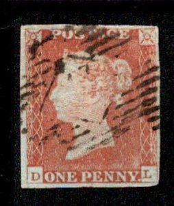 Great Britain #3 Penny Red Imperf Used Lettered PL USD20.00