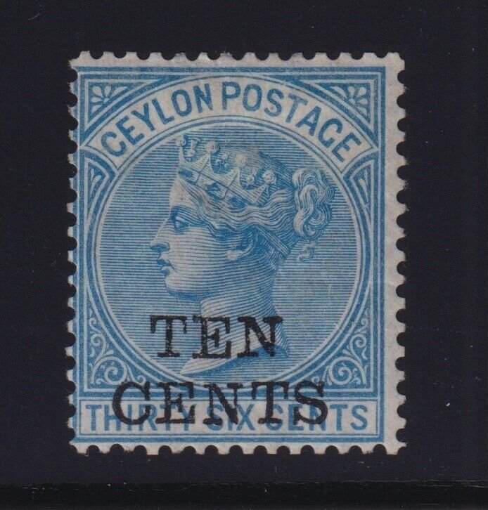 Ceylon Sc #103 (1885) 10c on 36c blue Victoria Surcharged Mint H (S.G. 163)