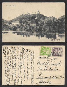 SE)1922 SLOVAKIA  ZVÍŘETICE CASTLE POSTCARD, 2 ALLEGORY STAMPS, CIRCULATED