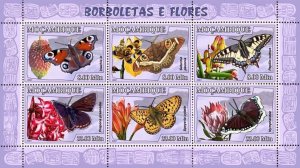 MOZAMBIQUE - 2007 - Butterflies & Flowers - Perf 6v Sheet - Mint Never Hinged