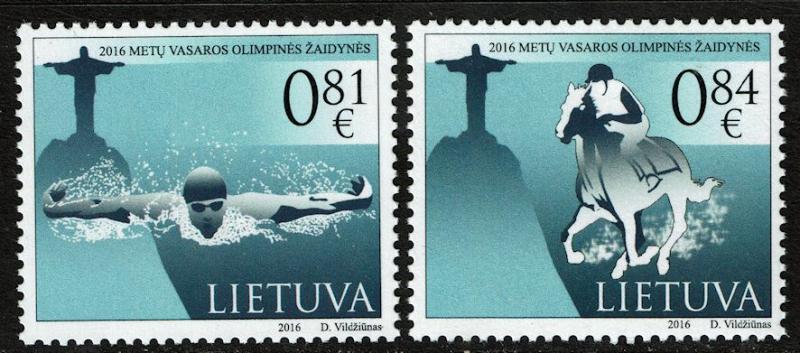 Lithuania #1082-83 MNH - Olympics Swimming Equestrian (2016)