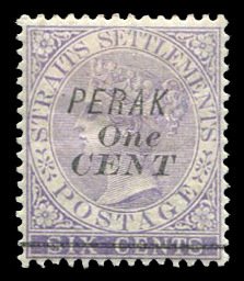 Malayan States - Perak #38 (SG 45) Cat£190, 1891 1c on 6c violet, hinged, wi...