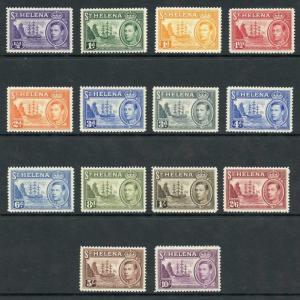 St Helena SG131/40 1938-44 KGVI Set of 14 Wmk Mult Script CA M/M