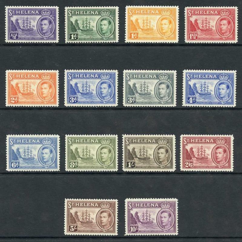 St Helena SG131/40 1938-44 KGVI Set of 14 Wmk Mult Script CA M/M