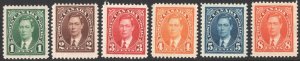 Canada SC#231-236 1¢-8¢ King George VI Singles (1937) MNH