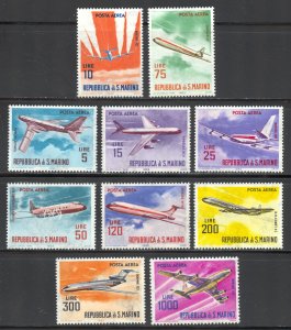 San Marino Scott C118-C128 MNHOG -1963 Airplanes Set -SCV $11.60