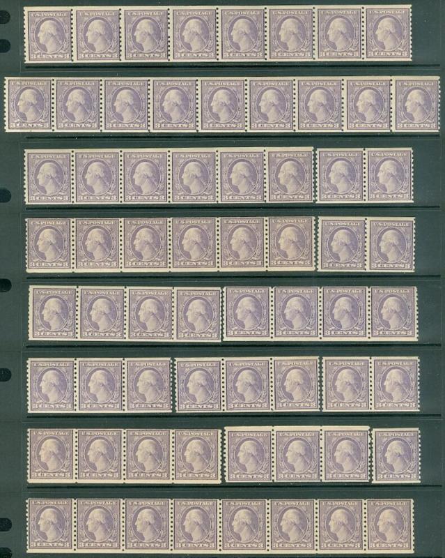 USA : 1917. Scott #493. 150 stamps all from Coil roll. PO Fresh & NH. Cat $6,900