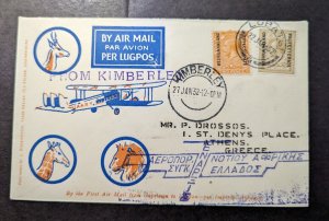 1932 Bechuanaland Airmail First Flight Cover FFC Lobats to Athens Greece