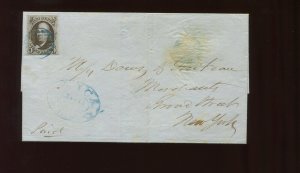 Scott 1a Franklin Imperf Used Stamp w/Blue 'UTICA NY' on Cover ex Ashbrook 1-211