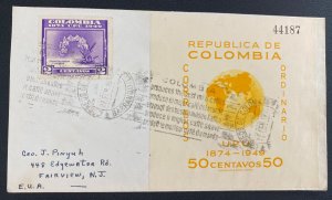 1949 Barranquilla Colombia First day Cover To USA Universal Postal Union FDC