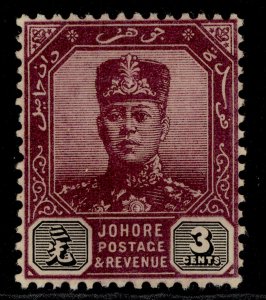 MALAYSIA - Johore GV SG80, 3c dull purple & olive-black, UNUSED. Cat £10.