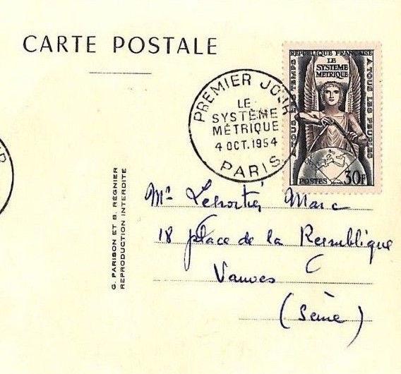 Z119 1954 France FDC Paris METRIC SYSTEM Postcard Premier Jour {samwells-covers}