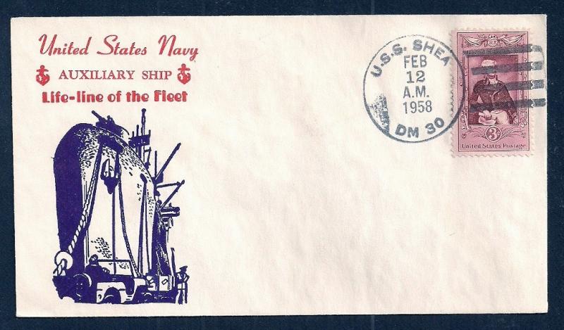 US NAVAL COVER USS Shea DM30 Cacheted 1958