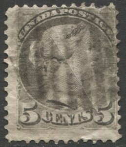 CANADA 5c sl green Sc 38 Used VG, two creases, grid cancel