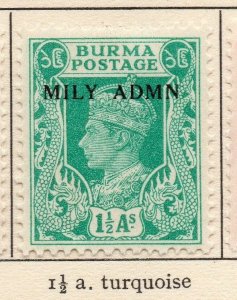 Burma 1945 Early Issue Fine Mint Hinged 1.5a. Optd 206380