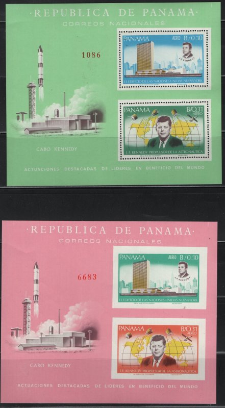 PANAMA 473bc MNH KENNEDY SOUVENIR SHEET, PERF & IMPERF