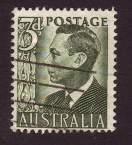 Australia 1951 Sc#233, SG#237d 3d Green KGVI, Kings, Royalty USED