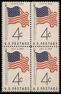 US 1153 50-Star Flag 4c block (4 stamps) MNH 1960