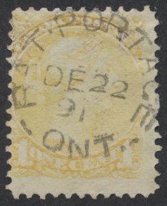 Canada #35 1c Small Queen SON Rat Portage (Kenora) ONT Split Ring